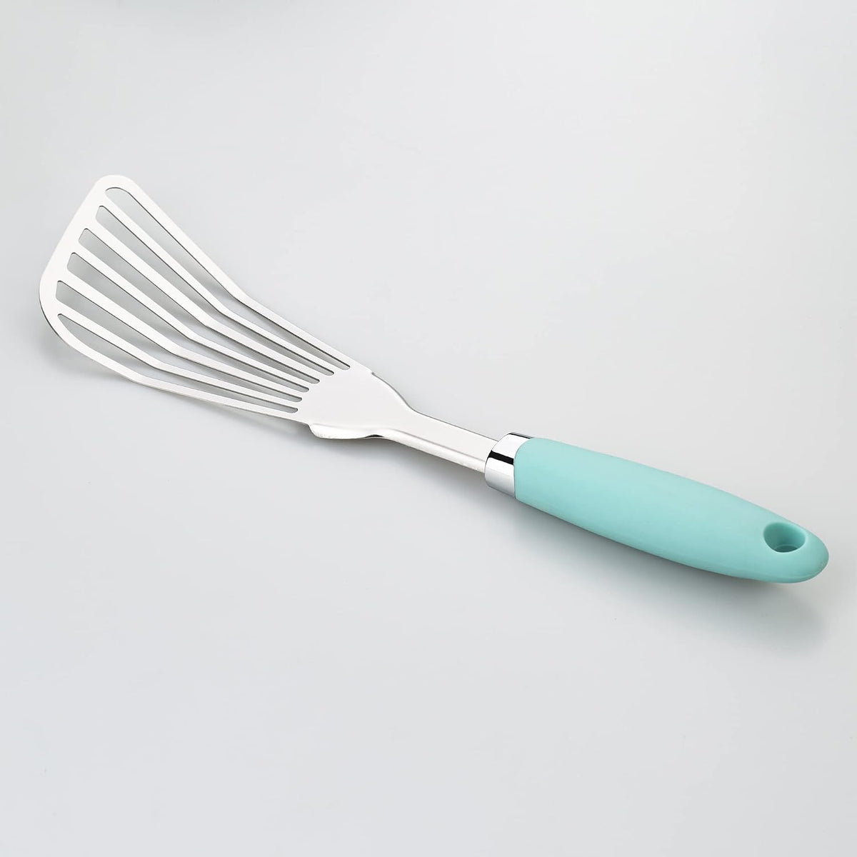 304 Stainless Steel Fish Spatula, Thin Flexible Slotted Turner | Non-Slip Ergonomic Handle, Metal Spatula for Fish, Eggs, Burgers, Cast Iron & Griddle, Black