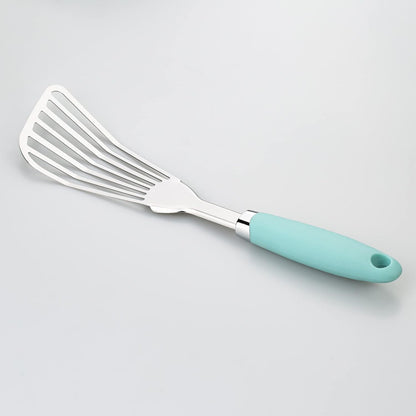 304 Stainless Steel Fish Spatula, Thin Flexible Slotted Turner | Non-Slip Ergonomic Handle, Metal Spatula for Fish, Eggs, Burgers, Cast Iron & Griddle, Black