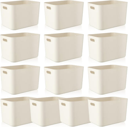 Zopeal Plastic Storage Bins 10 Pcs White Pantry Organizer Bins Small Baskets Storage Containers for Home Kitchen (10 x 7 x 6 Inch)