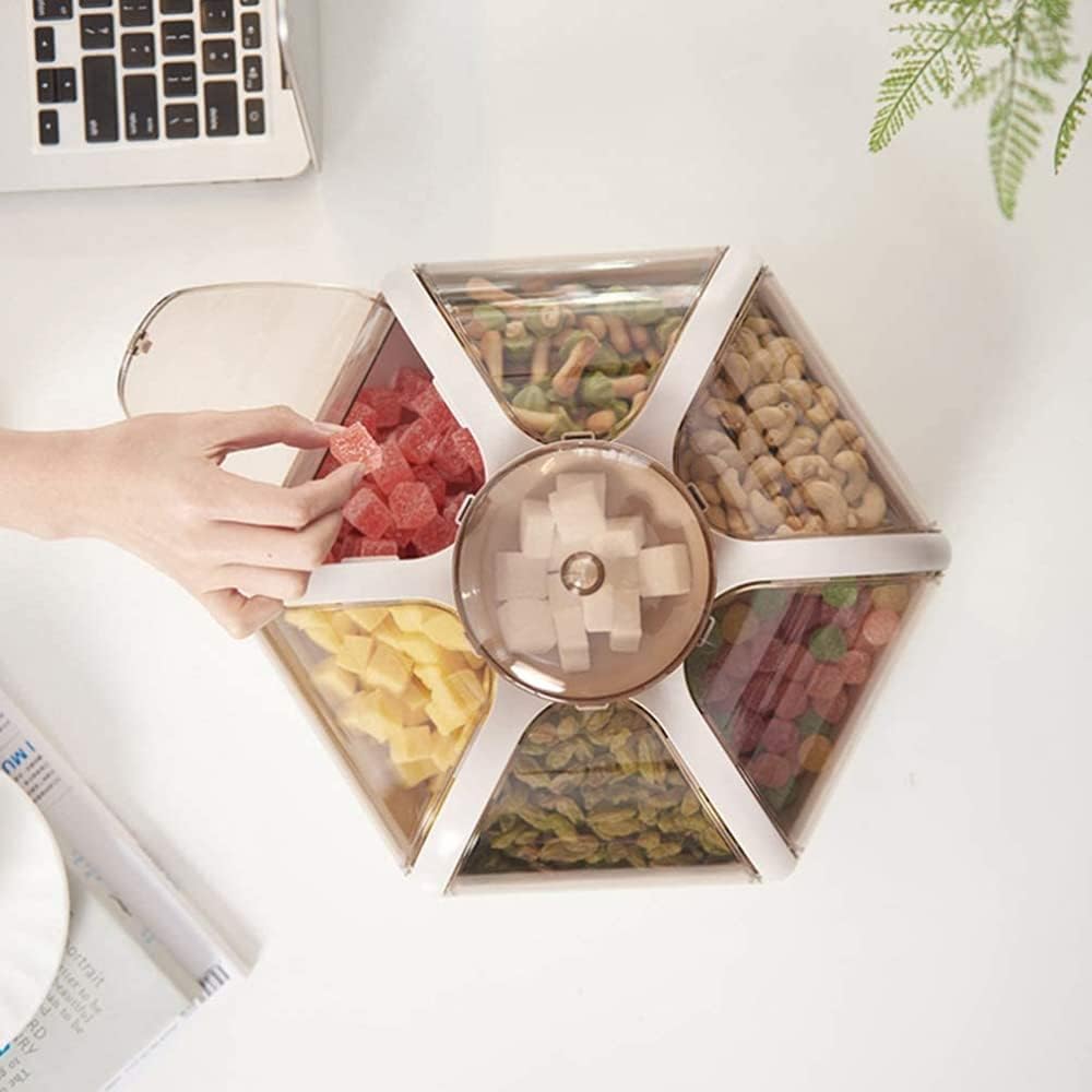 Snack Serving Tray Rotating Storage Box 7 Compartment Fruit Candy Appetizer Serving Tray with Lid Food Server Display Plate