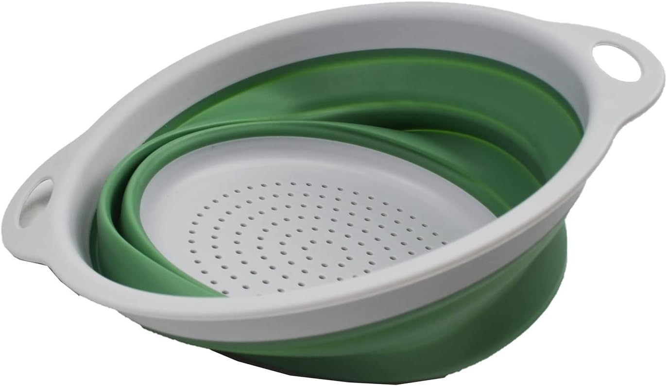 SAMMART 2.6L (0.68 gallons) Collapsible TPE/PP Colander & Bowl Set. Foldable Washing Basin - Portable Dish Washing Tub - Space Saving Colander