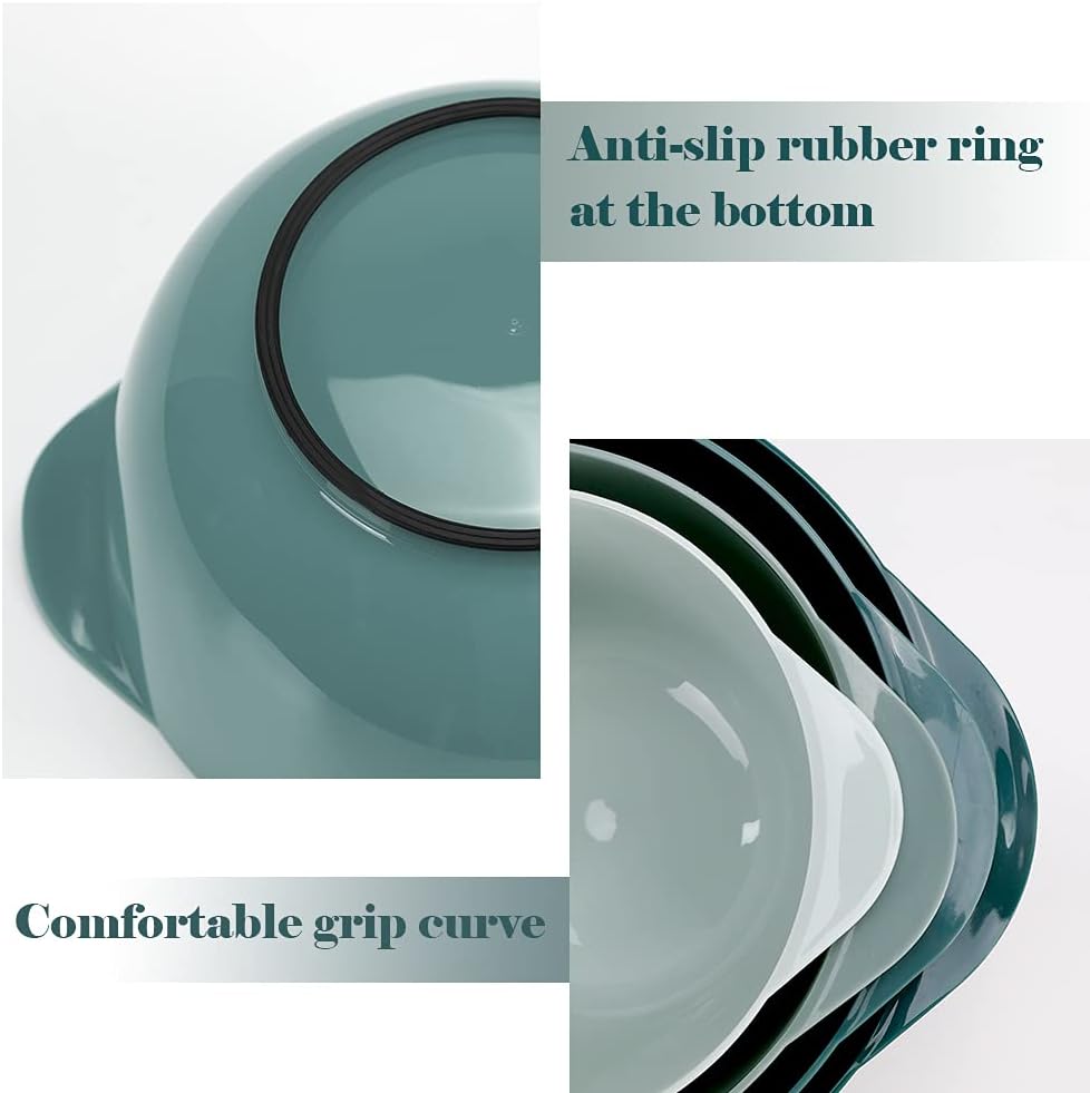 BoxedHome Nesting Plastic Mixing Bowl Set With Pour Spout, Microwave and Dishwasher Safe, BPA free Non-Slip Base, Set of 4 Size 1.7, 2.5, 3.5 and 4.5qt, Great for Prepping, Baking, Cooking (Dark Blue)