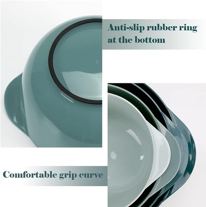 BoxedHome Nesting Plastic Mixing Bowl Set With Pour Spout, Microwave and Dishwasher Safe, BPA free Non-Slip Base, Set of 4 Size 1.7, 2.5, 3.5 and 4.5qt, Great for Prepping, Baking, Cooking (Dark Blue)