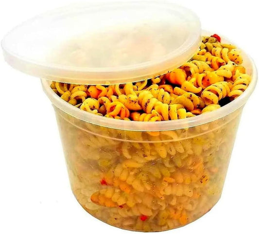 PACTOGO 64 oz (1/2 Gallon) Heavy Duty Round Plastic Deli Soup Containers with Lids, For Meal Prep Containers | BPA Free | Stackable | Leakproof | Microwave/Dishwasher/Freezer Safe (Pack of 10 Sets)