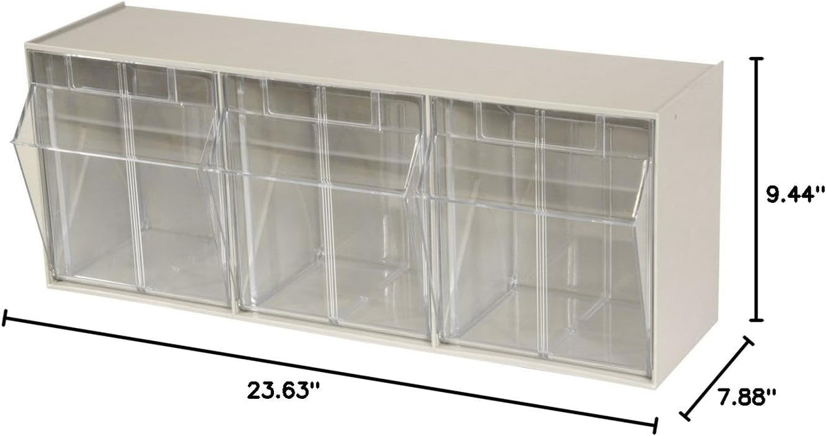 Akro-Mils TiltView Plastic Storage Cabinet with 6 Tilt Out Bins, Horizontal Organizer, Teacher Toolbox, and Office Supply Organizer, 23-5/8" W x 3-1/2" H x 3-3/4" D, Stone