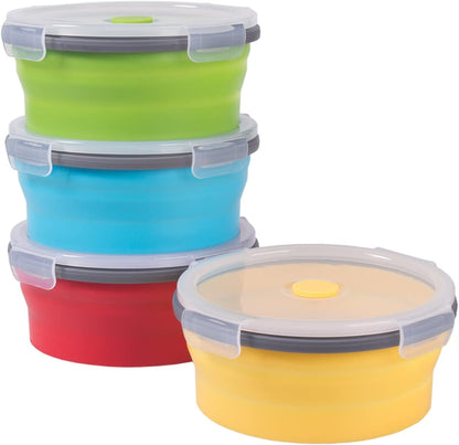 Collapsible Food Storage Containers with Lids, 4 Pack, 40 oz Silicone 1-Compartment Meal Prep Containers Reusable, Lunch Bento Boxes for Adults, Microwave Freezer Dishwasher Safe, BPA-Free, Black