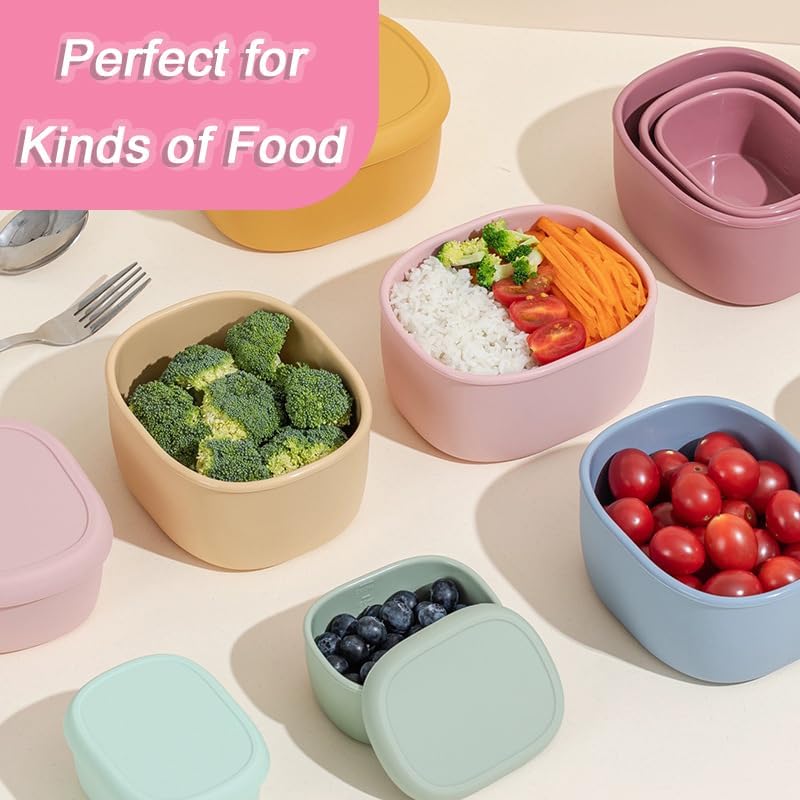 Reusable Nesting Silicone Food Storage Containers, Set of 3 Lunch Box Bento with Lids, Airtight Snack Container, BPA Free, Dishwasher Microwave Oven Freezer Safe (6.7oz, 10oz, 20oz) (Royal Blue)