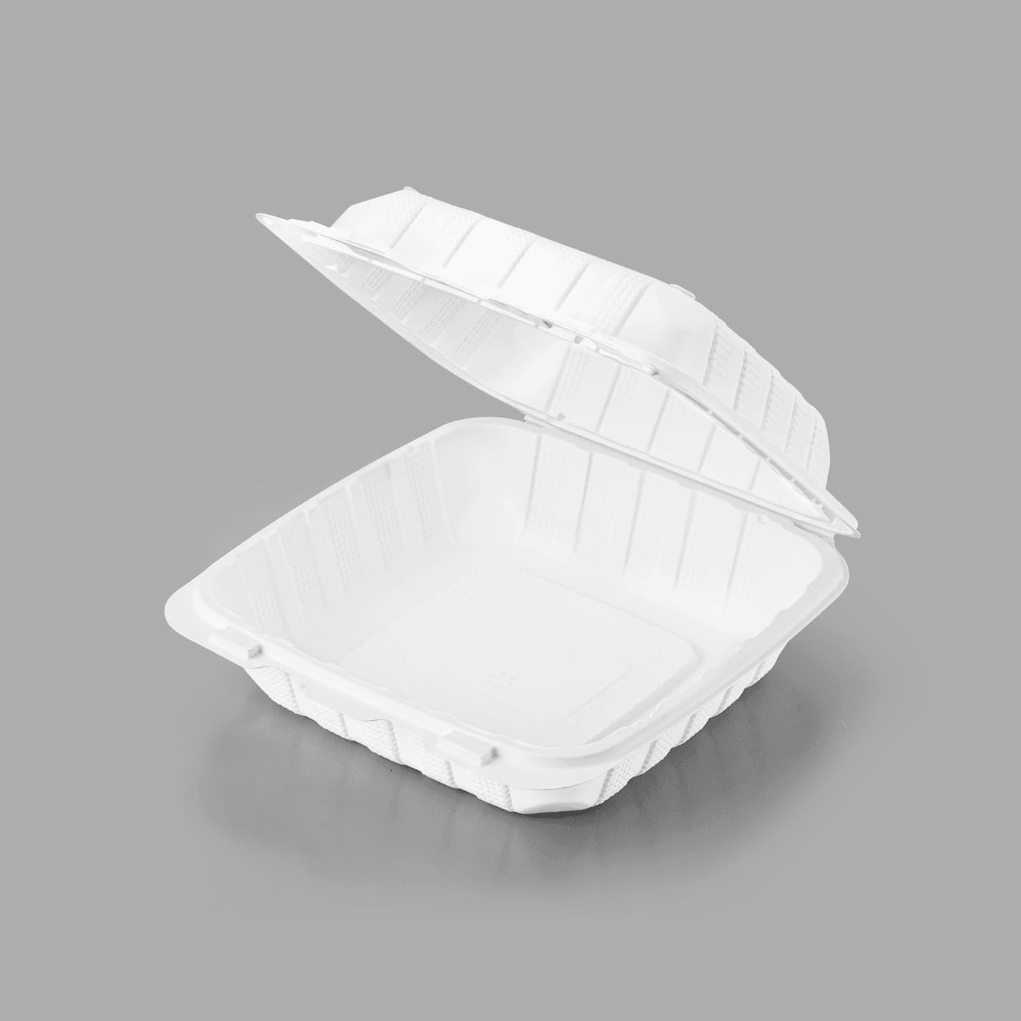 KARAT EARTH Clamshell Take Out Food Containers [8"x8" - 200 ct] To Go Containers | 3 Compartment, Soak-Resistant, Durable, Stackable | Vented for Hot/Cold Foods, White