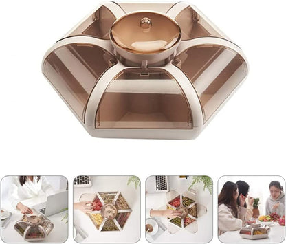 Snack Serving Tray Rotating Storage Box 7 Compartment Fruit Candy Appetizer Serving Tray with Lid Food Server Display Plate