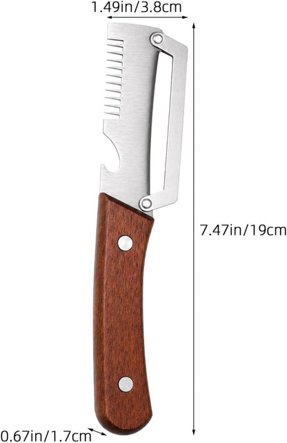 2 Pack Multi-Functional Vegetable Peeler, 3-in-1 Stainless Steel Peeler Shredder with Bottle Opener, Multifunctional Vegetable and Fruit Slicing Knife with Wooden Handle for Kitchen