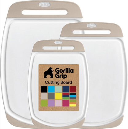 GORILLA GRIP BPA-Free Reversible Kitchen Cutting Board Set of 3, US Designed, Nonporous, Juice Grooves Catch Liquid, Slip Resistant Border, Dishwasher Safe, Durable Large Food Chopping Boards, Black