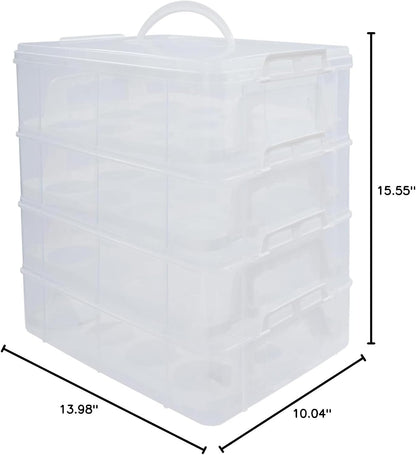 4-Tier Cupcake Carrier with Removable Stackable Layers - Cake Holder and Transport Container with Lid & Handle, Stores 48 Cupcakes for Parties, Baking, Events, Dessert Display, White