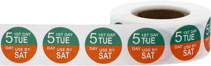 Dissolvable Tuesday Through Saturday 5 Day Food Rotation Labels, 3/4 Inch Use by Stickers, 500 Total Adhesive Labels on a Roll for Restaurant and Kitchen Prep – Made in The USA