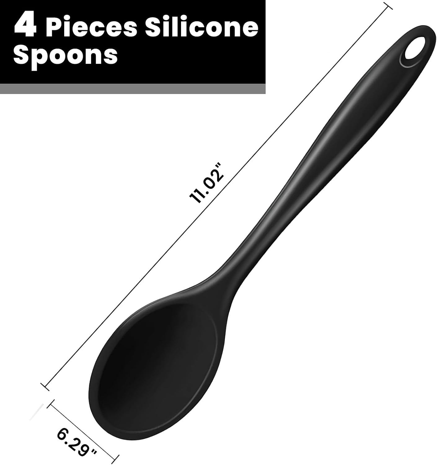 GEEKHOM Silicone Cooking Spoons, 4 Pieces 8" Heat Resistant Silicone Kitchen Utensils Set Serving Stirring Spoons for Non Stick Cooking, Mixing, Basting, Baking, Black+Red+Gray+Blue