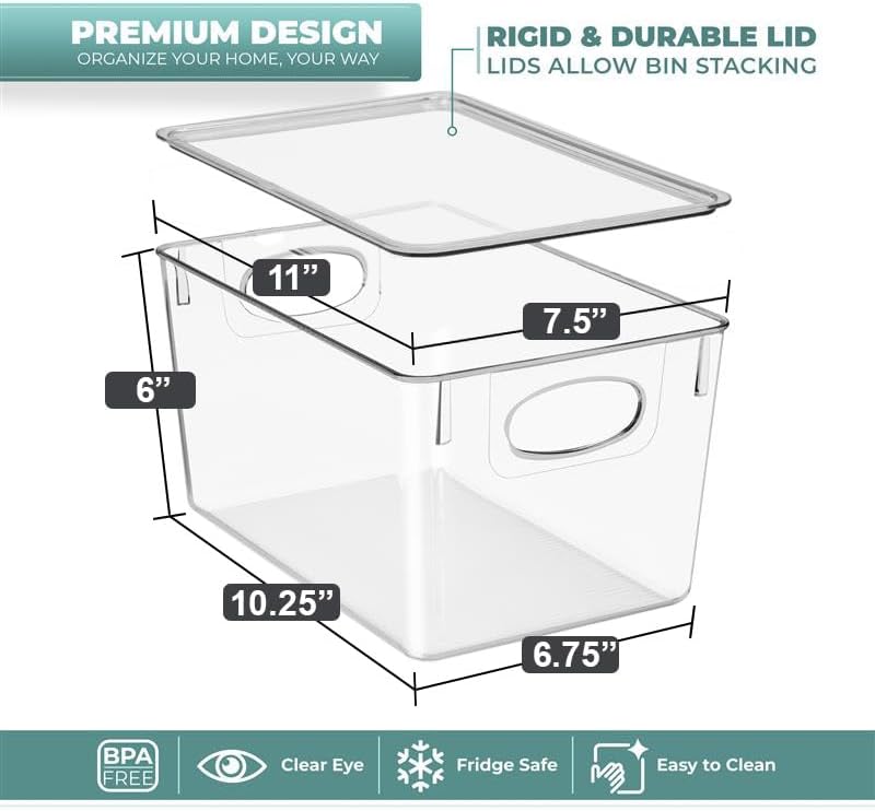 Sorbus 8-Pack Small Clear Plastic Storage Bins – Organizers for Kitchen, Pantry, Fridge, Cabinet & Refrigerator