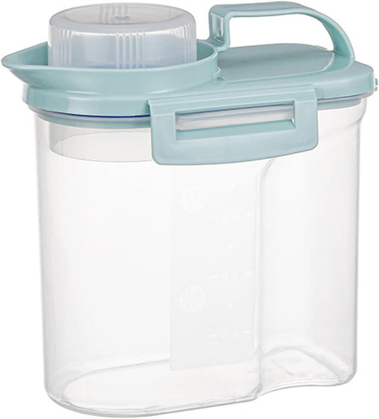 5.5lbs Clear Food Dispenser Container - Airtight Rice Storage Barrel With Handle And Dustproof Measuring Cup, Large Capacity Bin For Soybeans, Grains, Oats, Flour, Lentils, Pasta, Pet Food