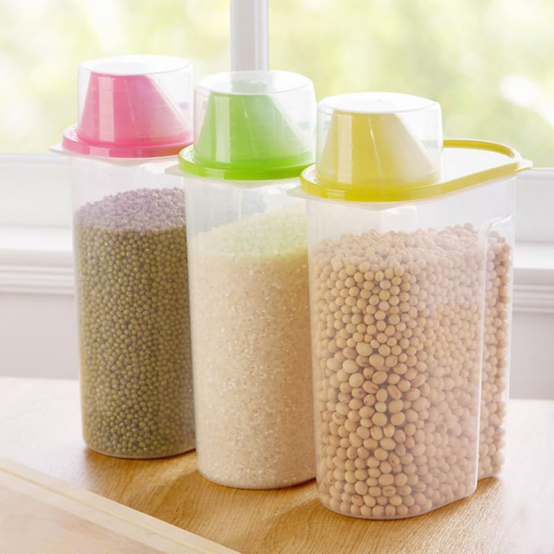Wakauto Clear Cereal Container with Pour Spout and Measuring Cup Airtight Watertight Food Storage Container for Rice Grain Oatmeal Sugar Nuts Beans 8.26 X 6.29 X 3.14 in