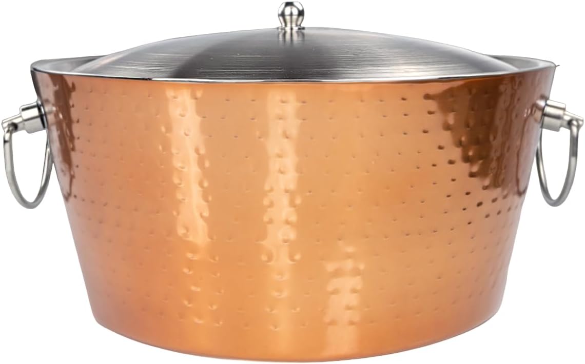 Insulated Stainless Steel Large Ice Bucket with Lid for Parties, Anchored Metal Ice & Beverage , Champagne Bucket for Extended Chill - 12-Quarts