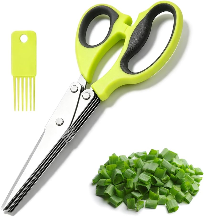 Herb Scissors, 5 Blade Kitchen Scissors with Cleaning Comb