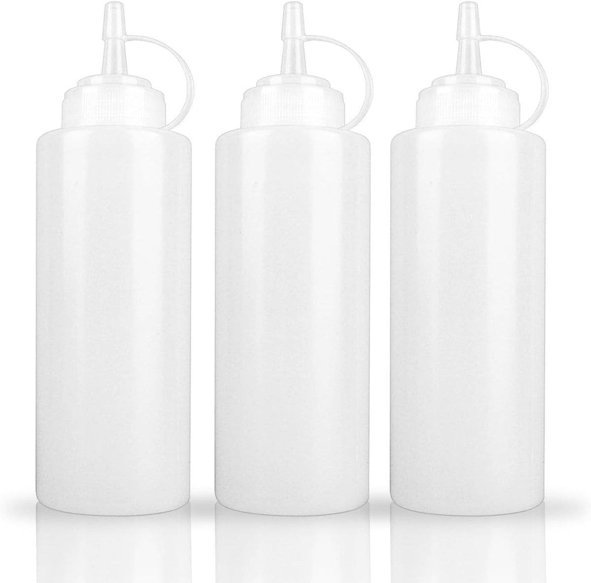 3-Pack 12 oz Semi-Transparent Soft Plastic Condiment Squeeze Bottles, Ideal for Syrup, Sauce, Oil, and Cream, Plastic Squirt Bottles for Kitchen, Coffee Bar