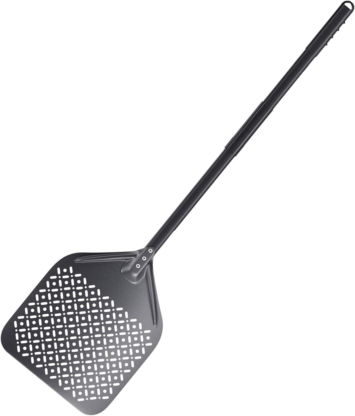 4 Piece Pizza Oven Kit Perforated Pizza Peel 12 Inch Pizza Turning Peel and Pizza Brush Ash Rake Wood Fired Commercial Oven Utensil for Home Restaurant