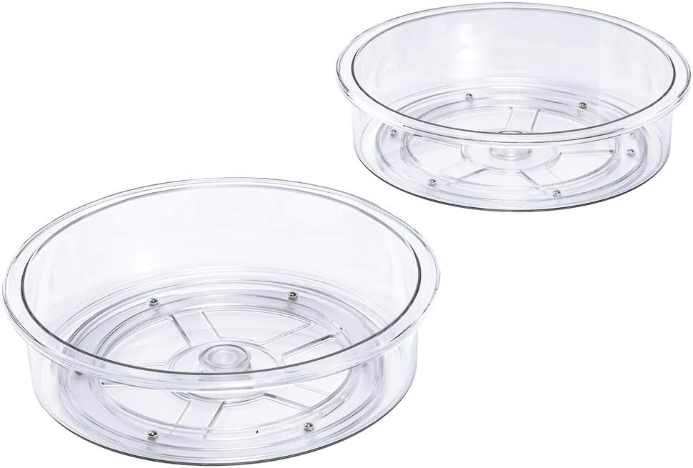 Slideep Lazy Susan Plastic Turntable Divided Spinner for Kitchen Cabinet, Pantry, Fridge, Cupboard, Counter Organizing Fully Rotating Organizer for Food, Spices, and Condiments, 11.5" Clear - 2 Pack