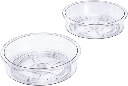 Slideep Lazy Susan Plastic Turntable Divided Spinner for Kitchen Cabinet, Pantry, Fridge, Cupboard, Counter Organizing Fully Rotating Organizer for Food, Spices, and Condiments, 11.5" Clear - 2 Pack