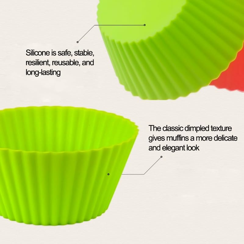 12 Pack Reusable Silicone Baking Cups Set(2.8" Lx1.4" H), Non-stick Muffin Liners, Easy To Clean & Heat-resistant Muffin Molds for Party Birthday Halloween Christmas(Multicolor)