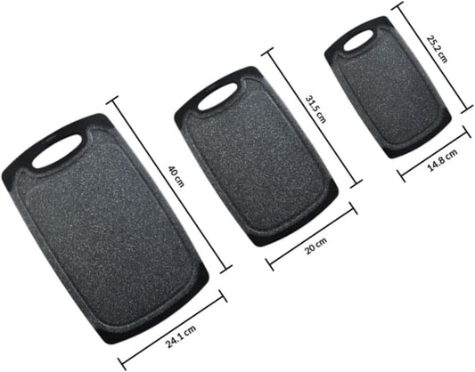 PRETYZOOM 3pcs Non-slip Plastic Cutting Board Mats Set, Double-sided Food-grade Chopping Boards for Meat and Vegetables, Black Home Kitchen Use