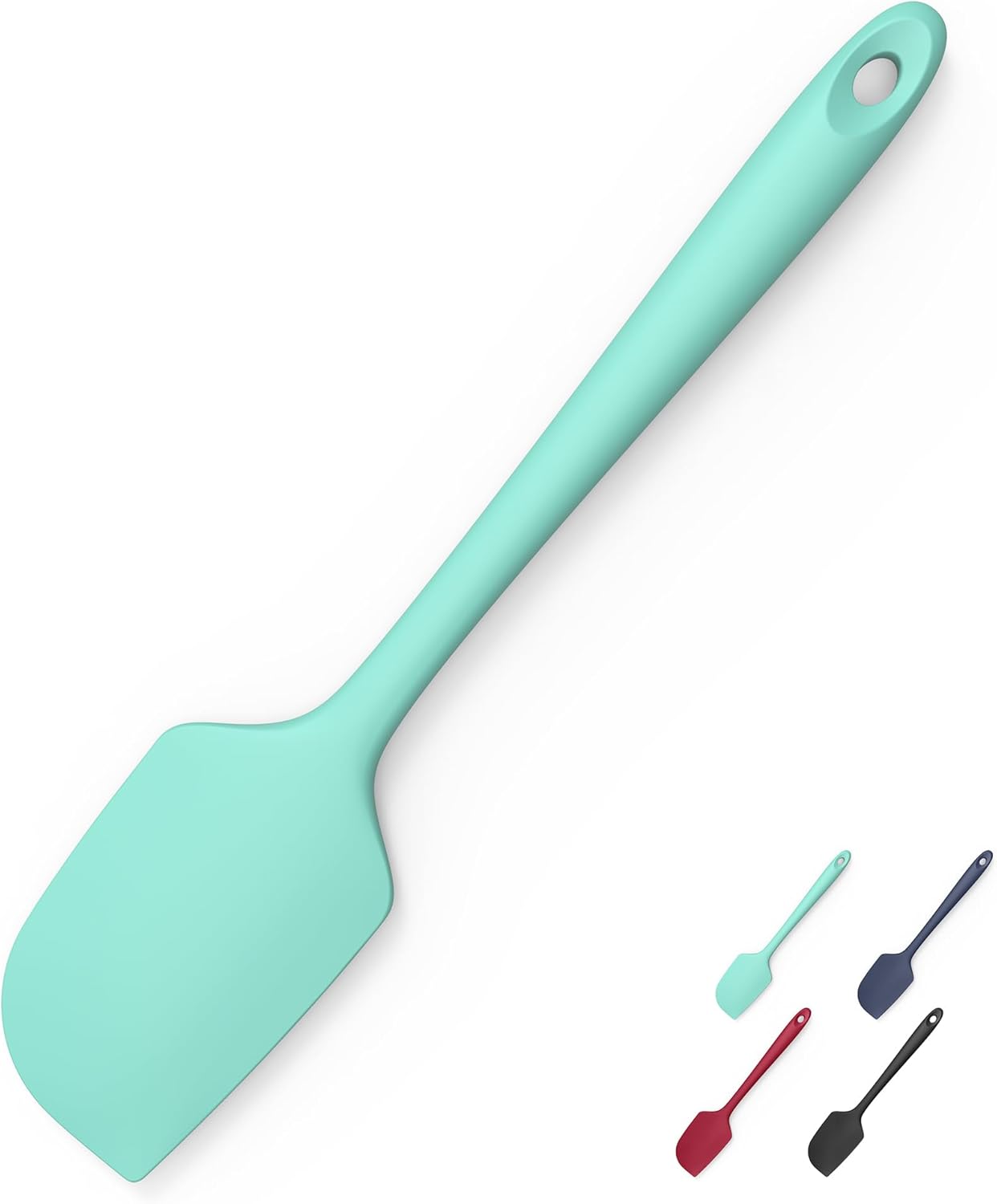 2-Piece Silicone Scraper & Spoon Spatulas: Doosu 600°F Heat Resistant Food Grade BPA Free Rubber Baking Flat Spatula Kitchen Cooking Spoonula for Mixing Scraping Folding Stirring Serving (Aqua Sky)