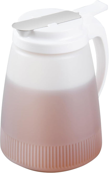Restaurantware-Chef 101 32 Ounce All Purpose Syrup Dispenser, 1 Honey Dispenser - White Top, Stainless Steel Slide Cover, Plastic Pancake Syrup Bottle, Perfect For Diners, Restaurants, Home