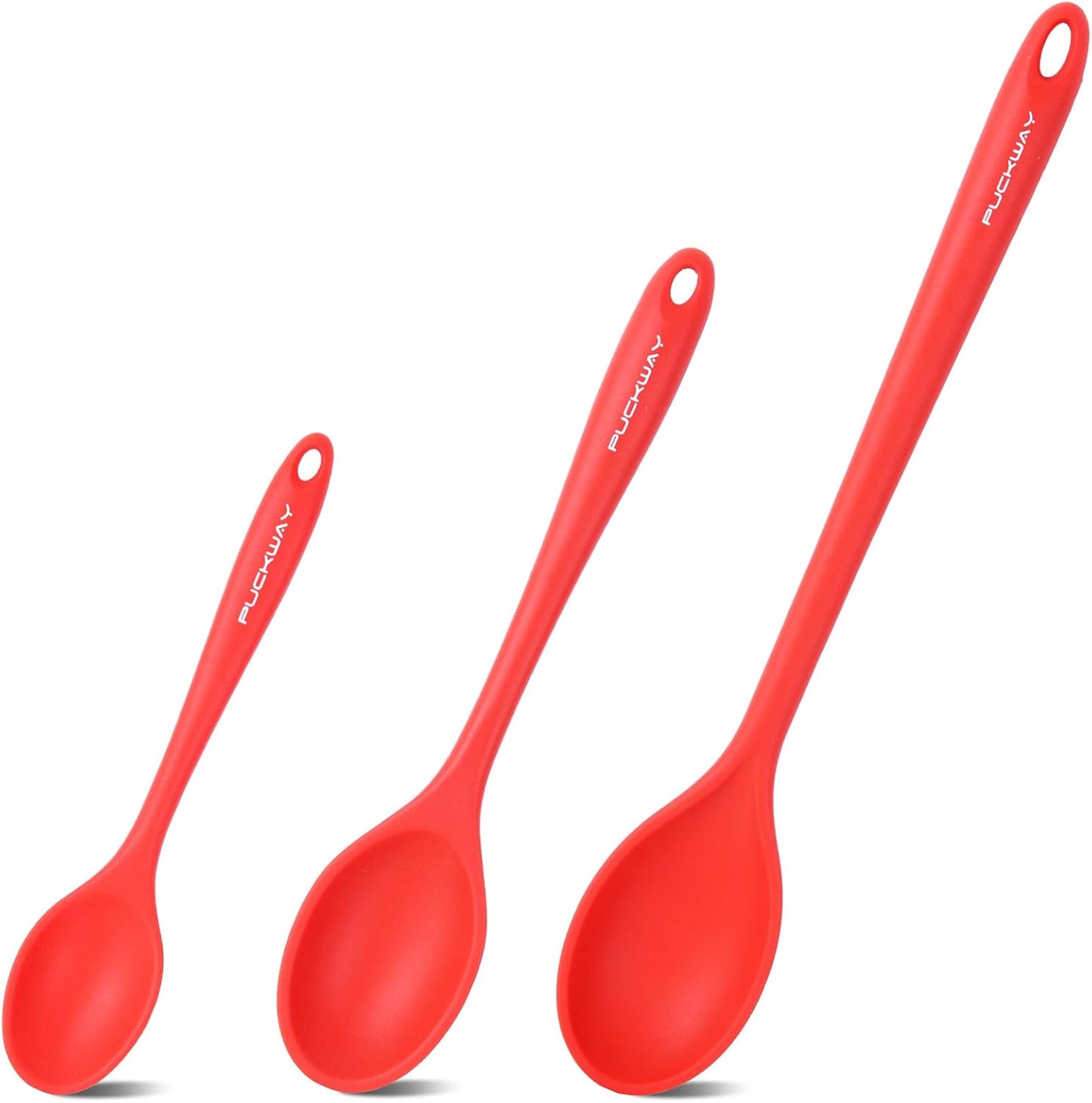 3 Pcs Silicone Spoons Set of 7.9 10.6 14.2 inch for Cooking, Heat Resistant Kitchen Spoons for Mixing, Stirring, and Serving, Small to Large Non Stick (Green)