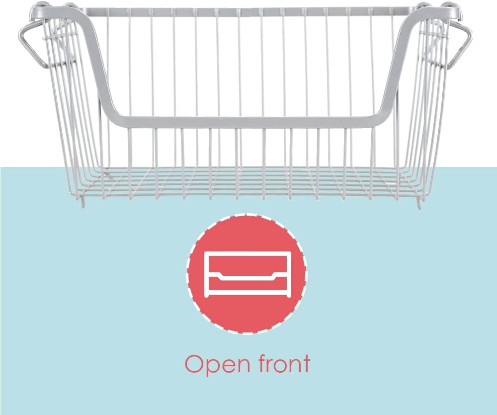 Home Basics Powder Coated Steel Wire Storage Organizer Basket Bin with Handles For Cabinets, Shelves, closet, Kitchen, Bedroom, Laundry Room, Vanity Small