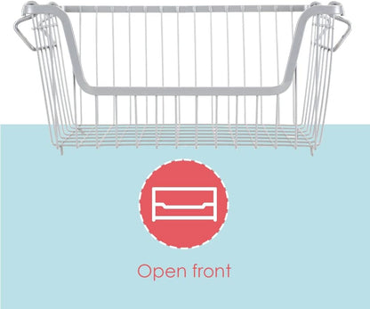 Home Basics Powder Coated Steel Wire Storage Organizer Basket Bin with Handles For Cabinets, Shelves, closet, Kitchen, Bedroom, Laundry Room, Vanity Small
