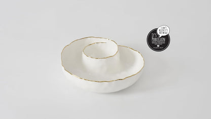 Pampa Bay Portofino Plata, Round Chip & Dip, 9.5” D x 2.75" (White and Gold)