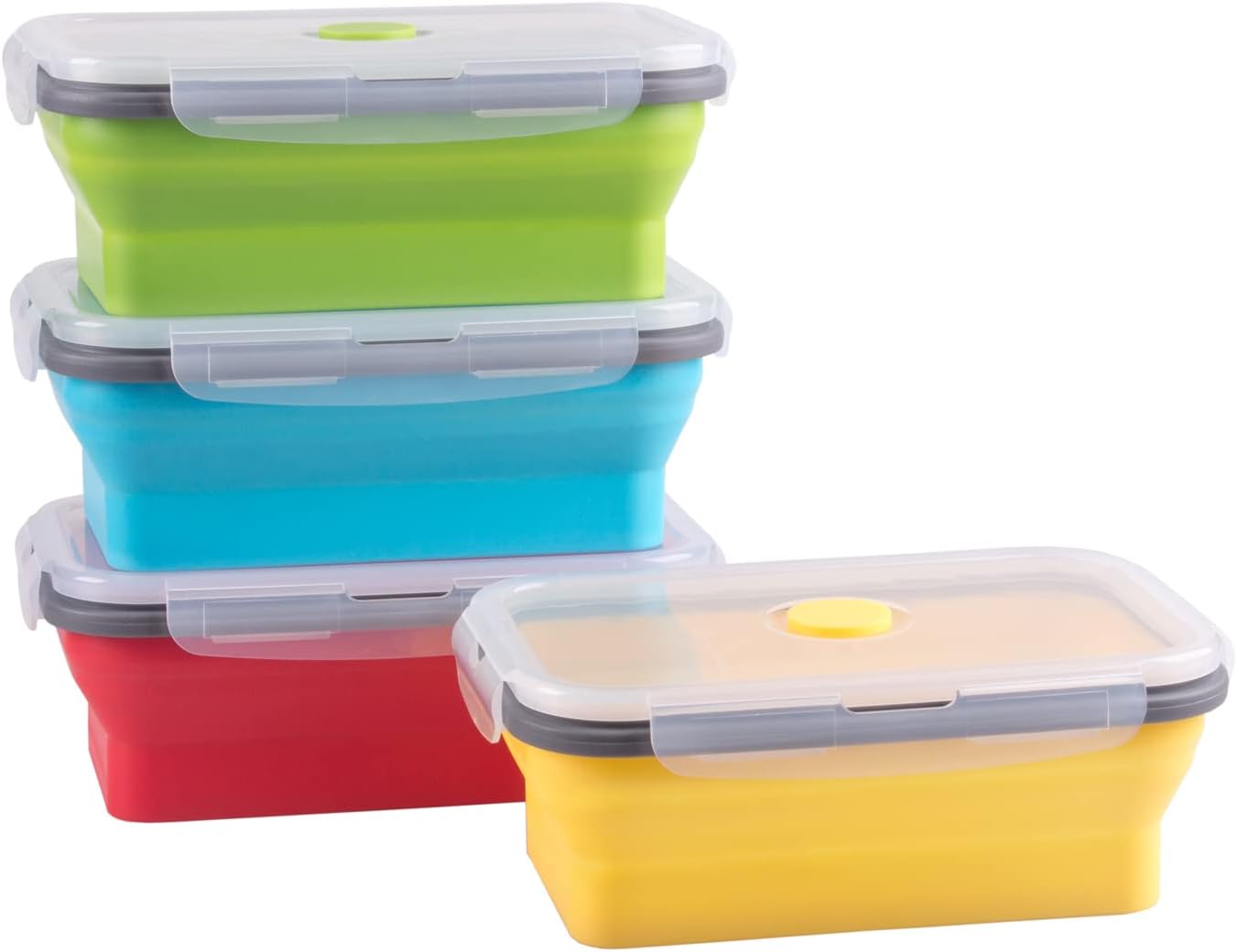 Collapsible Food Storage Containers with Lids, 4 Pack, 40 oz Silicone 1-Compartment Meal Prep Containers Reusable, Lunch Bento Boxes for Adults, Microwave Freezer Dishwasher Safe, BPA-Free, Black