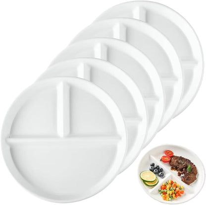 LRUUIDDE (5 Pack) Portion Control Plate for Balanced Eating, 9" Unbreakable Divided Plates,3 Compartment Plates, Reusable Plastic Plates, BPA Free for Adults