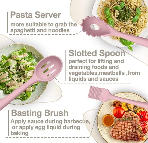 Silicone Kitchen cooking Utensils Set, AIKKIL 43 Pcs Heat Resistant Khaki Cooking Utensils Set, Turner, Tongs, Spoon, Spatula, Kitchen Gadgets Tools Set For Nonstick Cookware(Dishwasher, BPA Free)