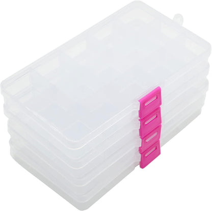 Yansanido 4 Pcs 15 Grids Clear 6.85 Inch X 3.85 Inch Adjustable Small Removable Clear Plastic Jewelry Organizer Divider Storage Box Jewelry Earring Tool Containers