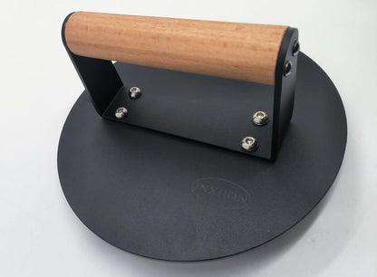 Kitchen Tools Heavy Duty Cast Iron Grill Press Burger Press Bacon Press Barbecue Press Meat Press Burger Smasher Griddle Press Round Flat Press with Anti Scalding Wooden Handle (6INCH)
