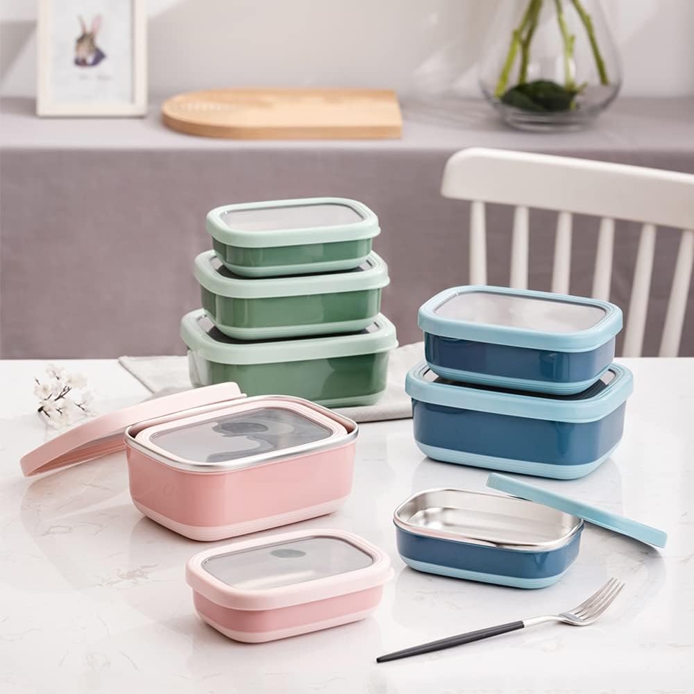 Lille Home Leak Proof Stainless Steel Lunch Snack Containers Set - Ideal for Educational Settings and Daycare - Nesting Trio with Silicone Lids - 47oz+30oz+16oz - Pink