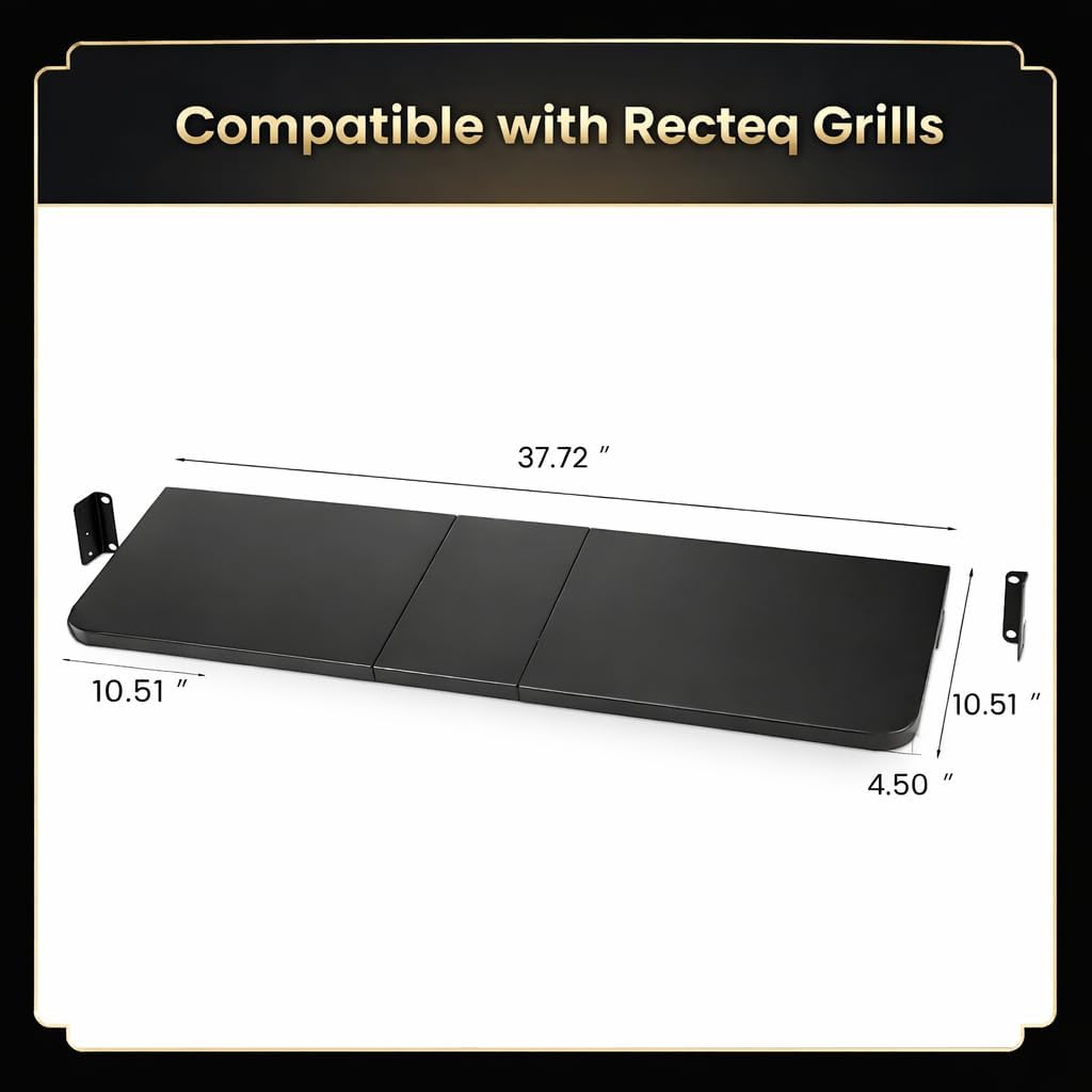 QuliMetal Folding Front Shelf for Traeger Pro 34, Texas Elite 34, Century 885 and Eastwood 34, 37" x 12" Heavy-Duty Grill Prep Table with Cutting Board, Stainless Steel Basin, Lid and 5 Hooks