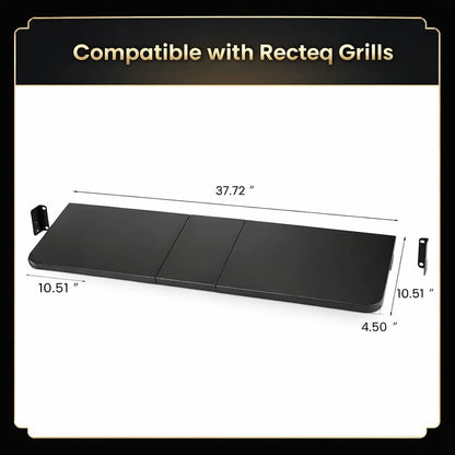 QuliMetal Folding Front Shelf for Traeger Pro 34, Texas Elite 34, Century 885 and Eastwood 34, 37" x 12" Heavy-Duty Grill Prep Table with Cutting Board, Stainless Steel Basin, Lid and 5 Hooks