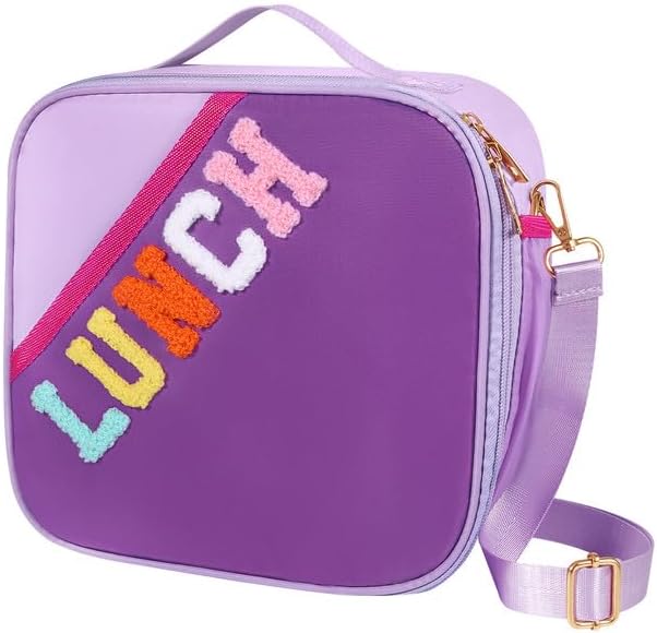 Nsrzua Lunch Bag Kids-Kids Insulated Lunch Bag with Adjustable Strap - Reusable Leakproof Lunch Box for Girls, Preppy School Lunch Tote for Travel, Picnic,School & Winter Camp