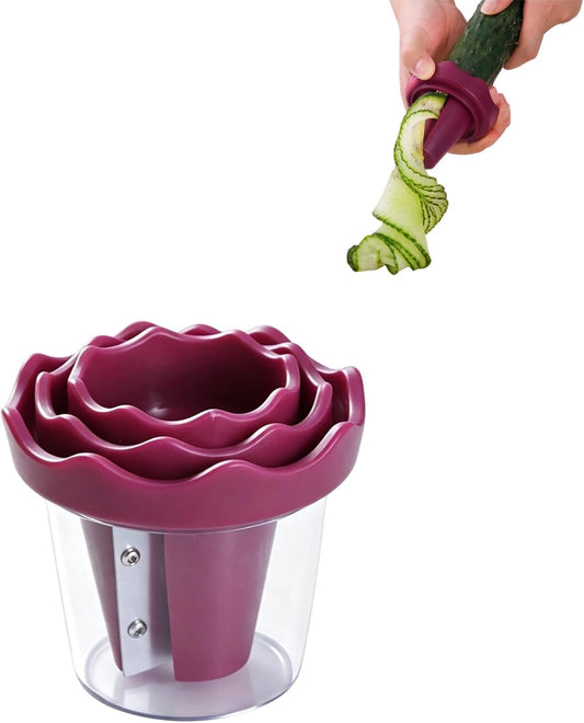 3D Handheld Spiral Long Vegetable Slicer With Rose Shape (Rose Red)