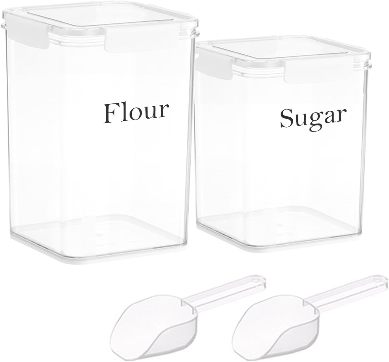 Set of 2 Large Food Storage Jars 4L - Airtight Containers with Lids, White with Free Spoon - Kitchen Canisters for Sugar,Flour,Coffee,Pantry Organization-S