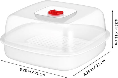 MAGICLULU Microwave Vegetable Steamer with Lid and Tray - 8.26" Square Microwave Heating Bowl for Fish, Dumplings, Meat - Micro Cookware for Cooking for Home, Gem, Office Kitchen (White)