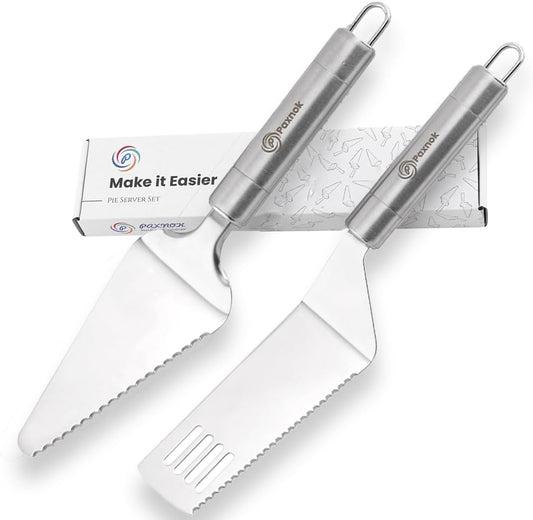 Pie Server Spatula and Cake Cutter Slicer, Stainless Steel Set - Kitchen Essentials for Cutting & Serving Desserts, Brownies, Lasagna (Silver, 10 inches)
