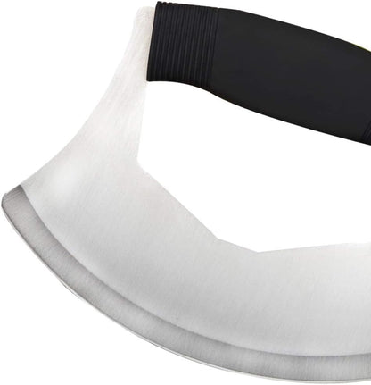 Mezzaluna Salad Chopper,Stainless Steel Mezzaluna Knife Razor Sharp Rocker Slicer with Protection Cover Vegetable Chopper Mincing Cutter for Pizza Cheese Onion Carrot Pepper Garlic