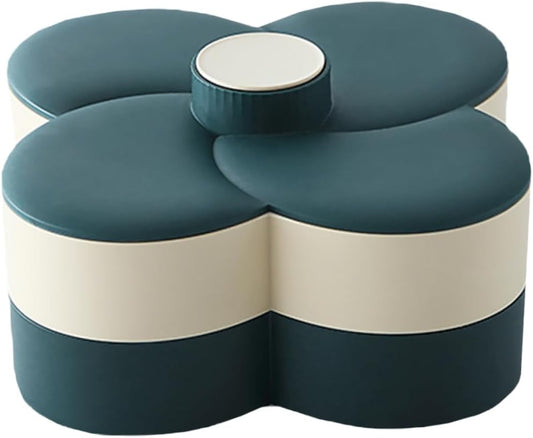 SMASOLO Double Layer Rotating Snack Storage Tray with Lid Divided Candy and Nut Organizer for Home Office and Party Use Green